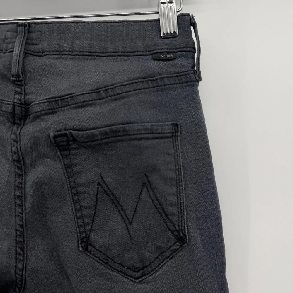 Mother The Mid Rise Dazzler Ankle Step Fray Jeans Women 29 Dark Grey